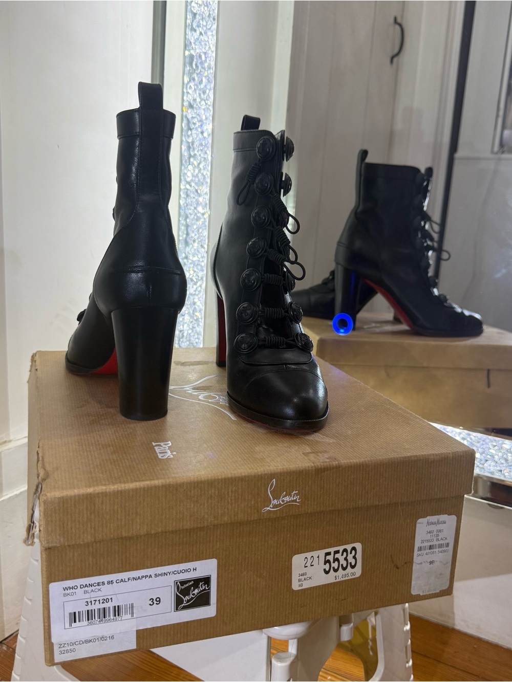 Christian Louboutin Black Leather Lace-Up Heeled Ankle Boots